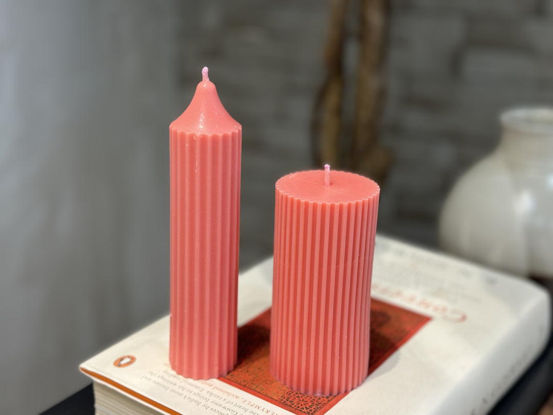 Ribbed Pillar Candles Set Of 3
