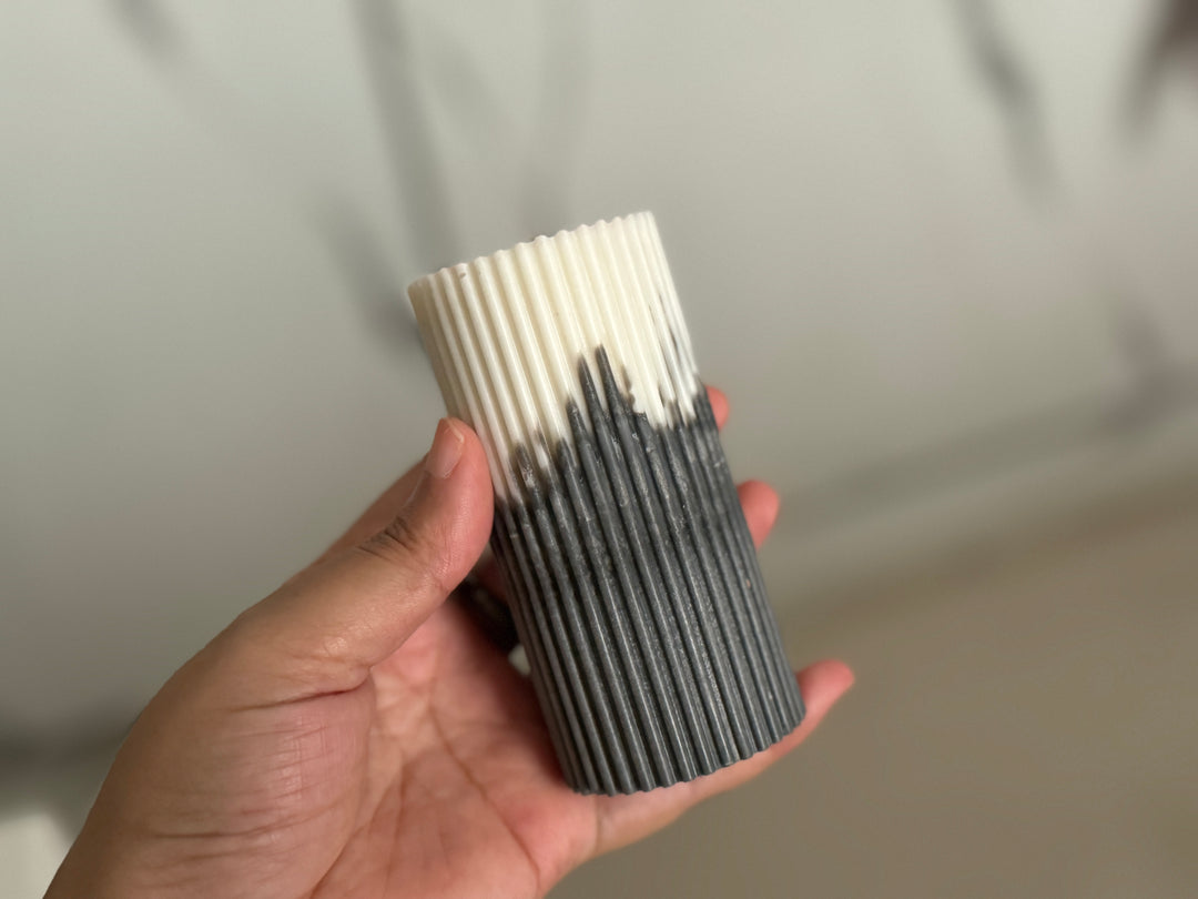 Ribbed Pillar Mould Candles Dual Tone- Pack of 2