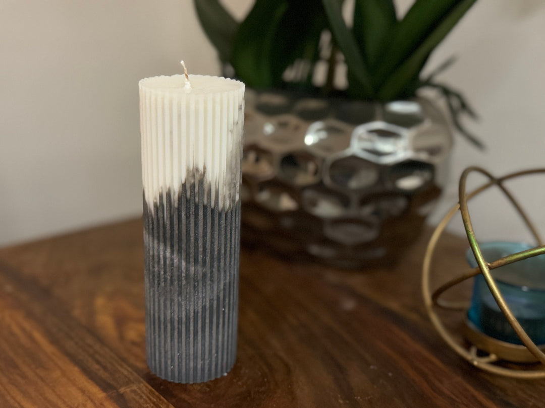 Ribbed Pillar Mould Candles Dual Tone- Pack of 2