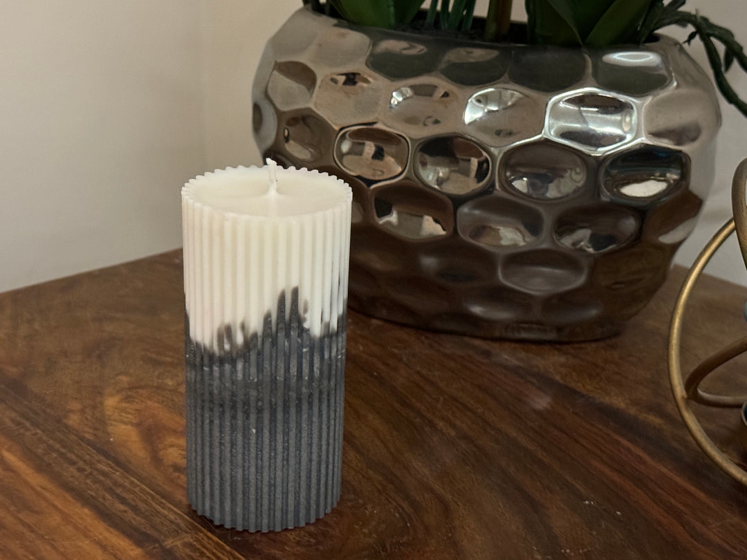 Ribbed Pillar Mould Candles Dual Tone- Pack of 2