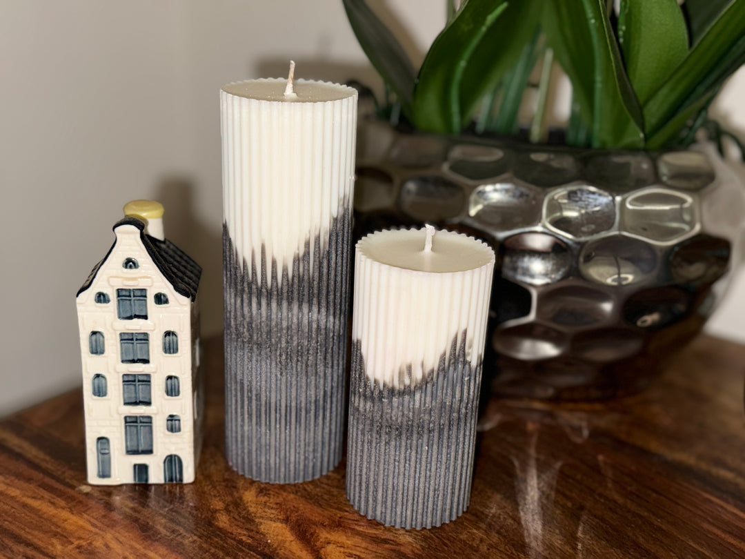 Ribbed Pillar Mould Candles Dual Tone- Pack of 2