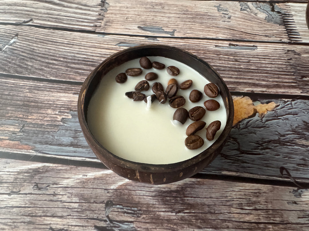 Eco Friendly Soy Wax Candle in Real Polished Coconut Shell