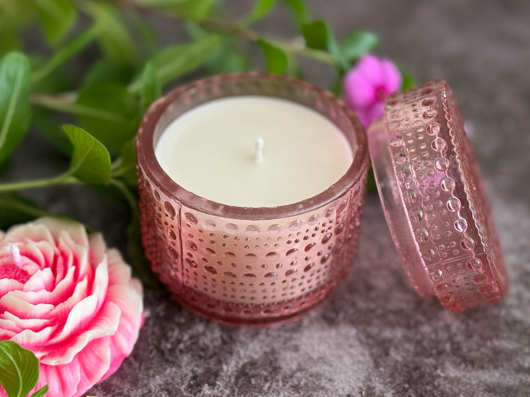 Luxury Crystal jar candle in dusty pink crystal jar 