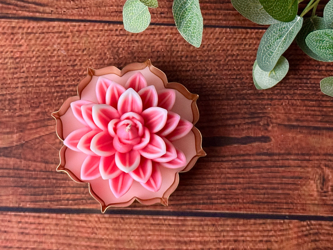 Lotus glow candle styled as elegant spiritual home décor accent