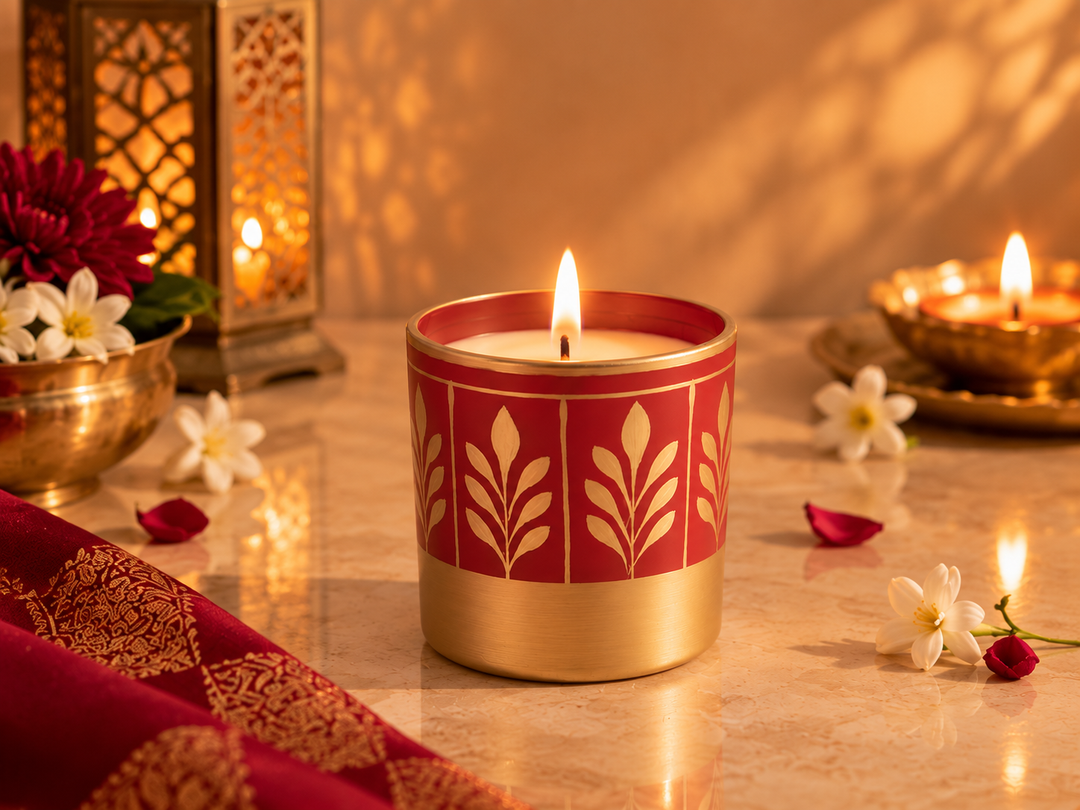 Red Glow scented Amber and Rose candle for Diwali celebrations