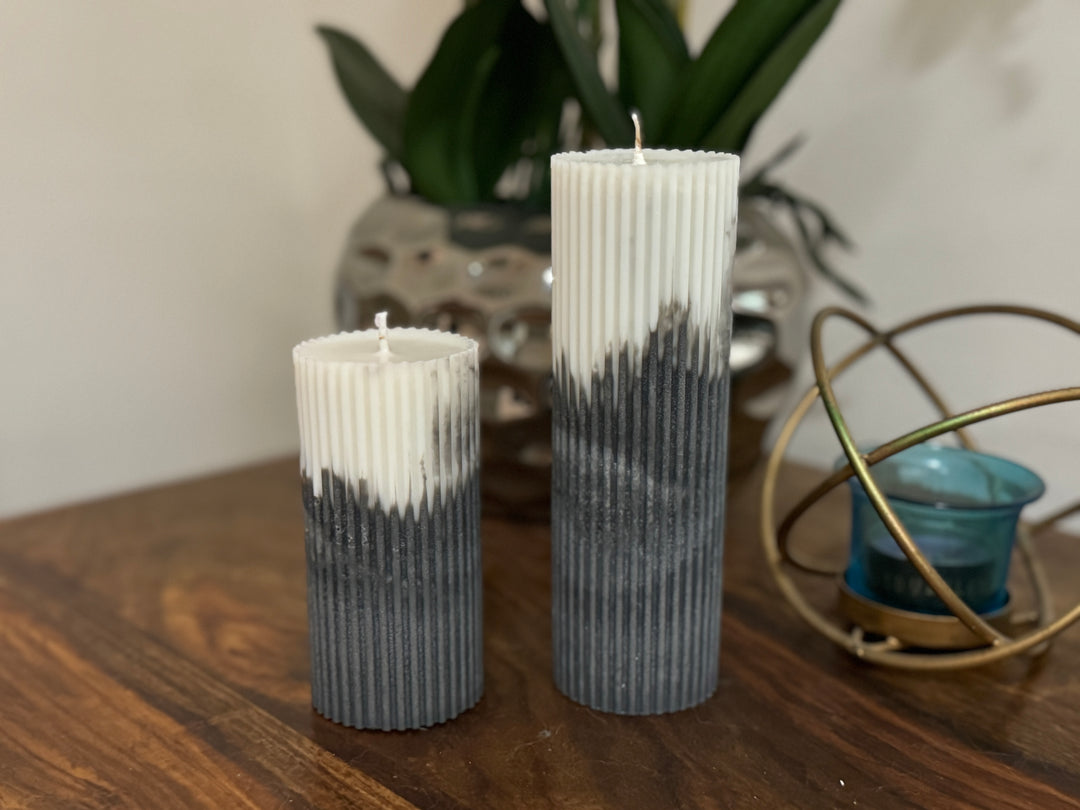 Ribbed Pillar Mould Candles Dual Tone- Pack of 2