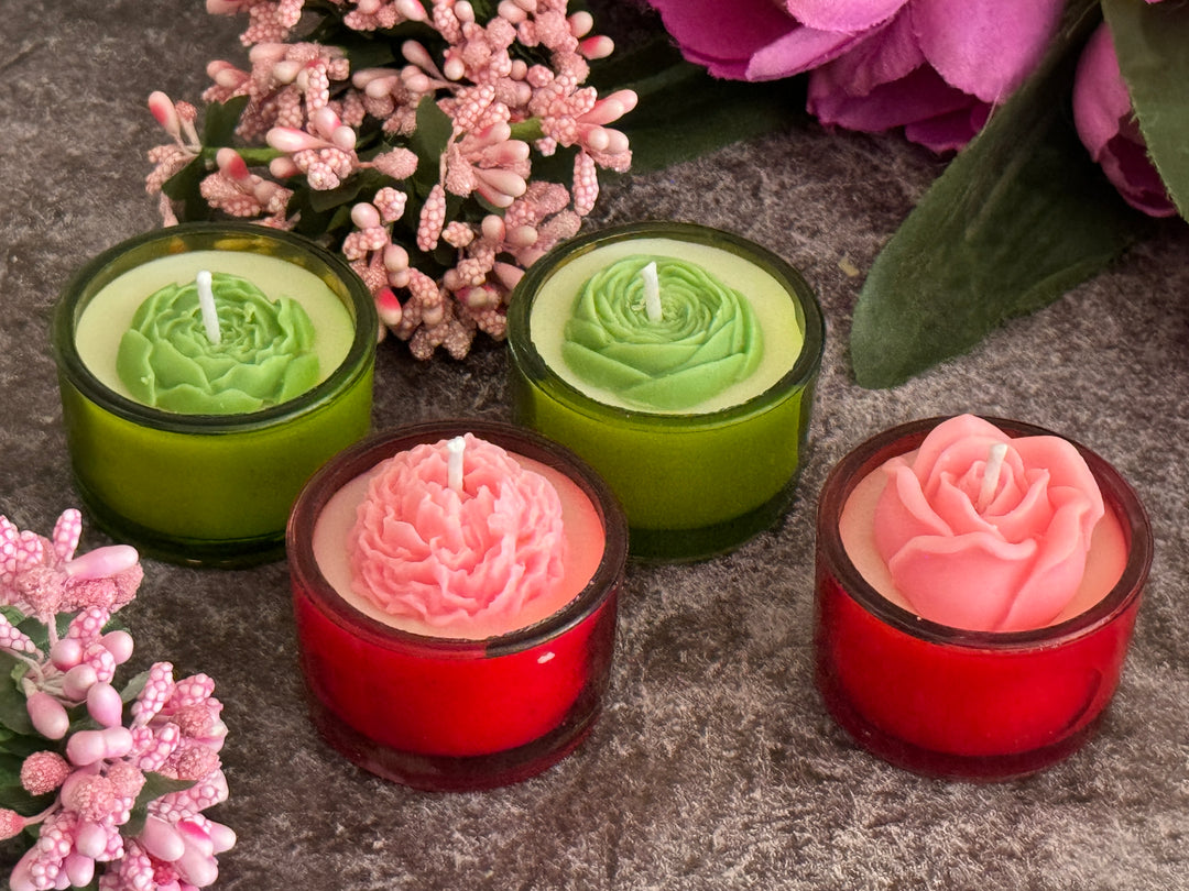 Diwali Diya Candles with Floral Embellishments- Pack of 4