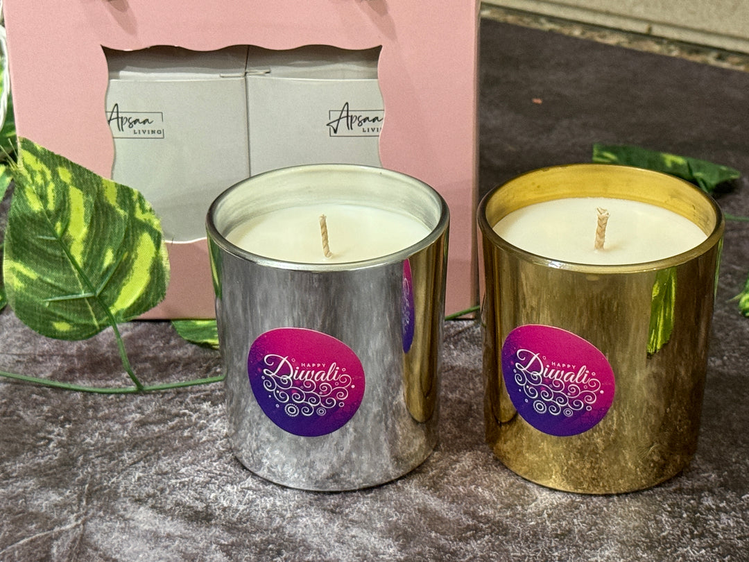 Diwali Gift Set of 2- Silver and Gold Jar Candles