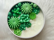 Close up of Handcrafted green succulent candle 