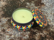 Luxury Moroccan tin jar candle with vetiver and sandalwood fragrance by Apsaa Living