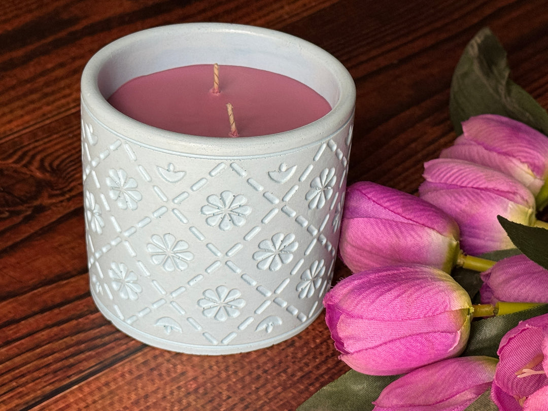 Modern concrete vessel candle for luxury coffee table styling