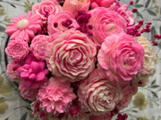 Close-up of floral candle petals in Pink luxury candle bouquet