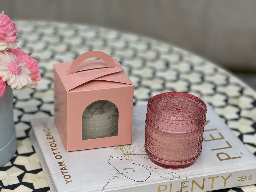 Luxury Crystal jar candle in dusty pink crystal jar 