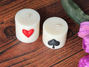 Small poker inspired decorative scented candle for modern interiors