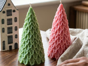 Two textured green and pink candles for Christmas Gifting