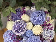 Close up of lavender candle bouquet