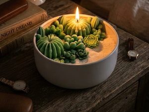 Handcrafted green succulent candle bowl  for home decor